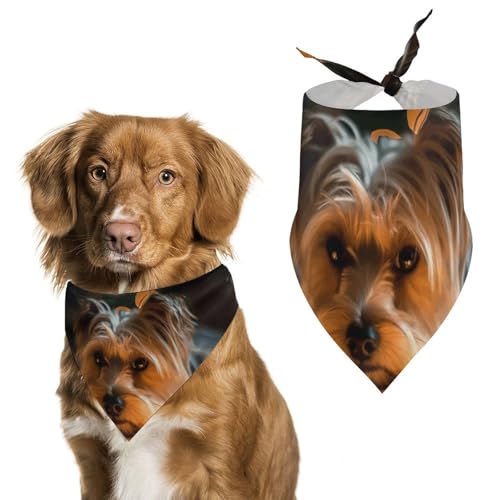 Hundehalstuch, Dreieckstuch mit Yorkshire Terrier, waschbar, Polyester, niedliches Haustier-Bandana für mittelgroße und große Hunde, Welpen und Katzen Hundehalstuch, Dreieckstuch mit Yorkshire Terrier, waschbar, Polyester, niedliches Haustier-Bandana für mittelgroße und große Hunde, Welpen und Katzen von VFMKT