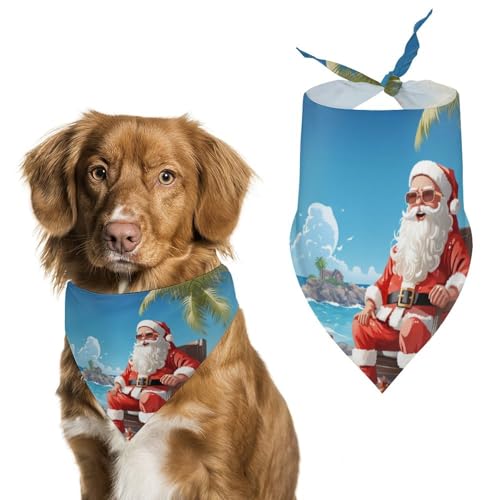 Hundehalstuch, Motiv: Weihnachtsmann am Strand, dreieckig, waschbar, Polyester, niedliches Haustier-Bandana für mittelgroße und große Hunde, Welpen und Katzen Hundehalstuch, Motiv: Weihnachtsmann am Strand, dreieckig, waschbar, Polyester, niedliches Haustier-Bandana für mittelgroße und große Hunde, Welpen und Katzen von VFMKT