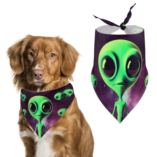 Hundehalstuch mit Alien-Motiv, waschbar, Polyester, niedliches Haustier-Bandana für mittelgroße und große Hunde, Welpen und Katzen, Grün von VFMKT