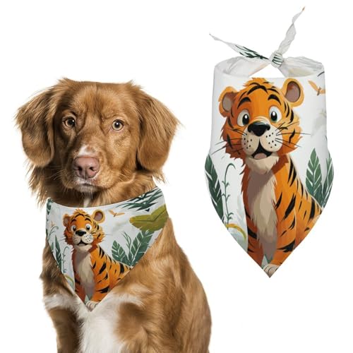 Hundehalstuch mit Cartoon-Tiger-Motiv, waschbar, Polyester, niedliches Haustier-Bandana für mittelgroße und große Hunde, Welpen und Katzen Hundehalstuch mit Cartoon-Tiger-Motiv, waschbar, Polyester, niedliches Haustier-Bandana für mittelgroße und große Hunde, Welpen und Katzen von VFMKT
