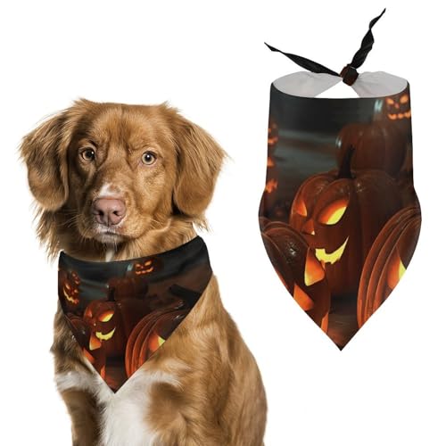 Hundehalstuch mit Kürbislaterne, dreieckig, waschbar, Polyester, niedliches Haustier-Bandana für mittelgroße und große Hunde, Welpen und Katzen Hundehalstuch mit Kürbislaterne, dreieckig, waschbar, Polyester, niedliches Haustier-Bandana für mittelgroße und große Hunde, Welpen und Katzen von VFMKT