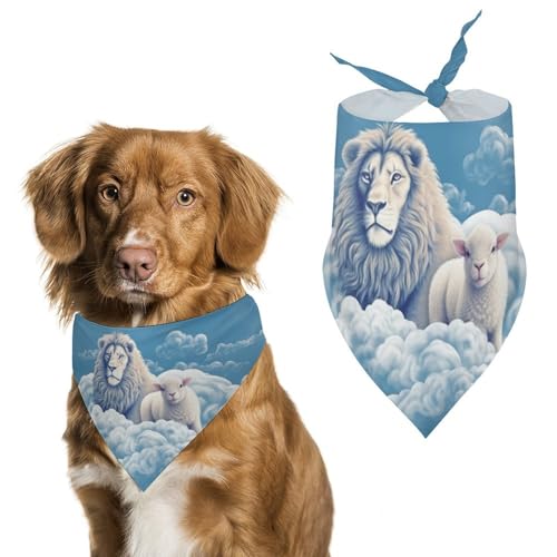 Hundehalstuch mit Lamm und Löwe, dreieckig, waschbar, Polyester, niedliches Haustier-Bandana für mittelgroße und große Hunde, Welpen und Katzen von VFMKT