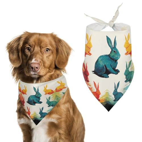 Hundehalstuch mit Regenbogen-Kaninchen-Motiv, waschbar, Polyester, niedliches Haustier-Bandana für mittelgroße und große Hunde, Welpen und Katzen von VFMKT