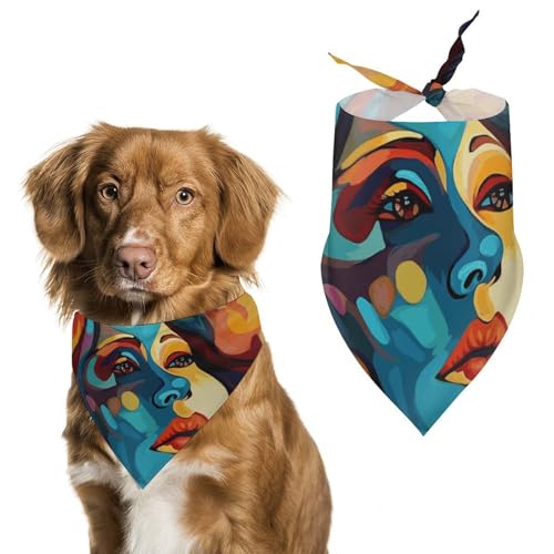 Hundehalstuch mit abstraktem Gesicht, dreieckig, waschbar, Polyester, niedliches Haustier-Bandana für mittelgroße und große Hunde, Welpen und Katzen Hundehalstuch mit abstraktem Gesicht, dreieckig, waschbar, Polyester, niedliches Haustier-Bandana für mittelgroße und große Hunde, Welpen und Katzen von VFMKT