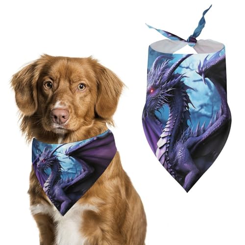 Hundehalstuch mit violettem Drachen-Motiv, dreieckig, waschbar, Polyester, niedliches Haustier-Bandana für mittelgroße und große Hunde, Welpen und Katzen Hundehalstuch mit violettem Drachen-Motiv, dreieckig, waschbar, Polyester, niedliches Haustier-Bandana für mittelgroße und große Hunde, Welpen und Katzen von VFMKT