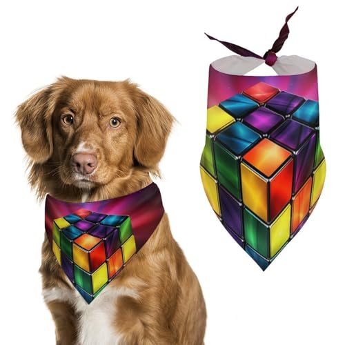 Magic Cube Hundehalstuch, dreieckig, waschbar, Polyester, niedliches Haustier-Bandana für mittelgroße und große Hunde, Welpen und Katzen von VFMKT