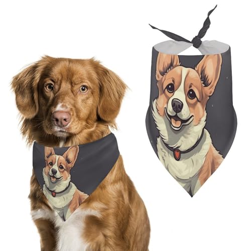 Niedliches Hundehalstuch mit Corgi-Illustration, dreieckig, waschbar, Polyester, Hunde-Lätzchen, niedliches Haustier-Bandana für mittelgroße und große Hunde, Welpen und Katzen von VFMKT