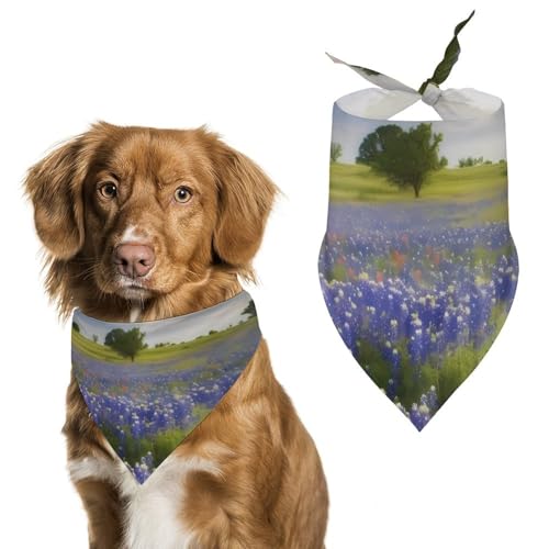 Texas Bluebonnets Hundehalstuch, dreieckig, waschbar, Polyester, niedliches Haustier-Bandana für mittelgroße und große Hunde, Welpen und Katzen von VFMKT