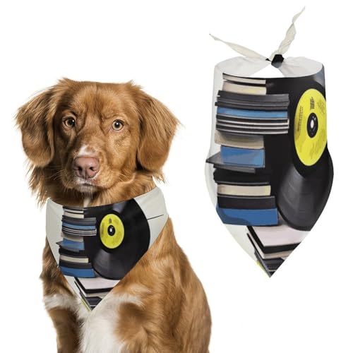 Vinyl Records and Tapes Hundehalstuch, dreieckig, waschbar, Polyester, niedliches Haustier-Bandana für mittelgroße und große Hunde, Welpen und Katzen Vinyl Records and Tapes Hundehalstuch, dreieckig, waschbar, Polyester, niedliches Haustier-Bandana für mittelgroße und große Hunde, Welpen und Katzen von VFMKT