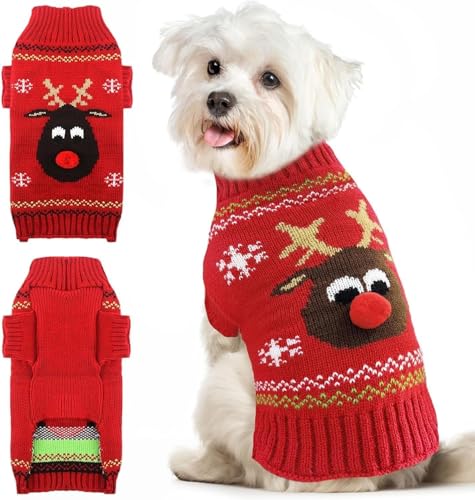 Hund Pullover Weihnachten Weihnachts Haustier Katze Hunde Pullover Gestrickter Hundepulli Weihnachten Weihnachtspullover Hund Weihnachtsoutfit Hunds für Kleine Mittlere Große für Hunds Rot XXL von VFY