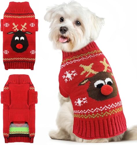 Hund Pullover Weihnachten Weihnachts Haustier Katze Hunde Pullover Gestrickter Hundepulli Weihnachten Weihnachtspullover Hund Weihnachtsoutfit Hunds für Kleine Mittlere Große für Hunds Rot XXS von VFY