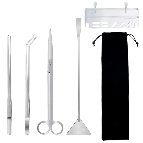 VGECEE 4 Stück Aquarium Aquascaping Tools Aquarium Pflanzenwerkzeuge Edelstahl Aquarium Pinzette Schere Spachtel Werkzeug Set Aquarium Reinigungsset für Wasserpflanzen Trimmen Aquascaping Reinigungs von VGECEE