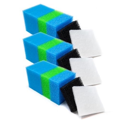 VIALIA 33x Filterschwamm Aquarium kompatibel mit Juwel Compact BioFlow 3.0/ M, 6X Feinfilter, 3X Grobfilter, 3X Nitratfilter, 6X Aktivkohleschwamm, 15x Filterwatte, Aquarium Schwämme von VIALIA