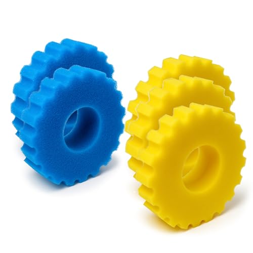 VIALIA 5 biologische Filterschwämme, Ersatzteil Set für Kammerfilter CPF-10000, 2 Blaue Grob- und 3 gelbe Feinschwämme, Ø 26 cm, hohe Wasserdurchlaufmenge, einfache Reinigung von VIALIA
