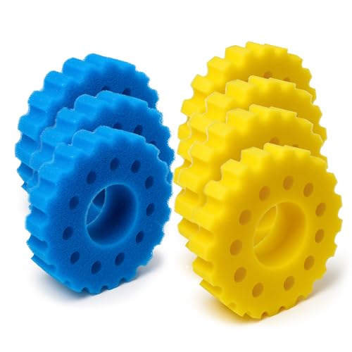 VIALIA 7 biologische Filterschwämme, Ersatzteil Set für Kammerfilter CPF-50000, 3 Blaue Grob- und 4 gelbe Feinschwämme, Ø 36 cm, hohe Wasserdurchlaufmenge, einfache Reinigung von VIALIA