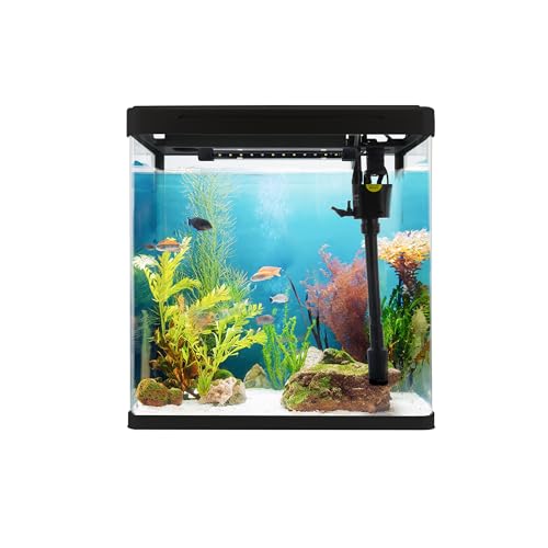 VIALIA Aquarium Komplettset mit LED-Beleuchtung, Pumpe und Filter, 24x17x29 cm, 8 Liter, Schwarz, Glasbecken für Fische und Wasserpflanzen von VIALIA