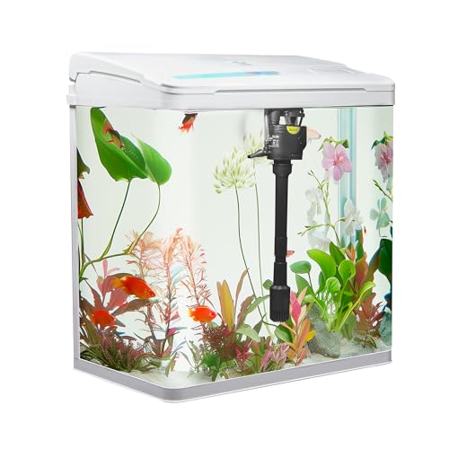 VIALIA Aquarium Komplettset mit LED-Beleuchtung, Pumpe und Filter, 38x24x43 cm, 30 Liter, Weiß, Glasbecken für Fische und Wasserpflanzen von VIALIA