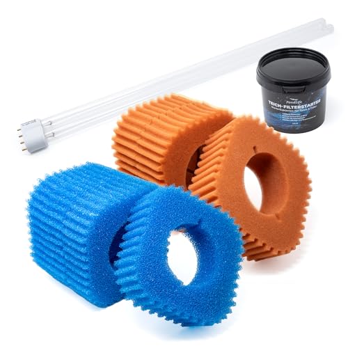 VIALIA Wartungspaket für Oase FiltoClear 16000, Ersatzteil Set, 4X Blaue und 3X rote Filterschwämme, Filterstarter, 24W UVC-Lampe gegen Keime und Algen von VIALIA