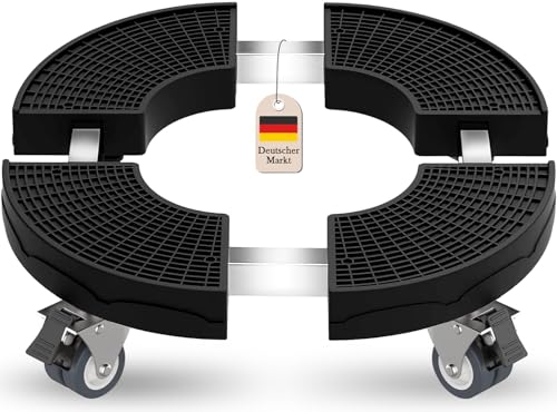 VIBINHO Pflanzenroller Outdoor Wetterfest Ø 38-50cm, Rollbrett Pflanzen bis 200 KG, Blumenroller Rund mit 360° Drehbare Rädern, Transportroller Schwarz für Große Topfpflanzen/Sonnenschirme von VIBINHO
