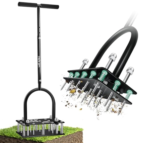 VIBINHO Rasenlüfter, 15 Zinken Aerifizierer für Rasen, Automatische Reinigung von Laub und Schmutz Rasenbelüfter, Höhenverstellbar Rasenspecht für Verdichtete Böden Rasenpflege Hof Garten, Schwarz von VIBINHO