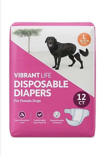 Vibrant Life Einweg-Windeln für Hündinnen, Größe L 40,6–68,6 cm Taille, 12 Stück, super saugfähig Vibrant Life Einweg-Windeln für Hündinnen, Größe L 40,6–68,6 cm Taille, 12 Stück, super saugfähig von VIBRANT LIFE