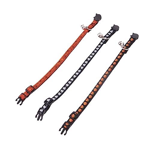 3Stücke Halloween Katzenhalsband Verstellbares Haustierhalsband mit Glocke Pumpkin Skull für Outdoor Aktivitäten und Sport für Katzen von VICASKY