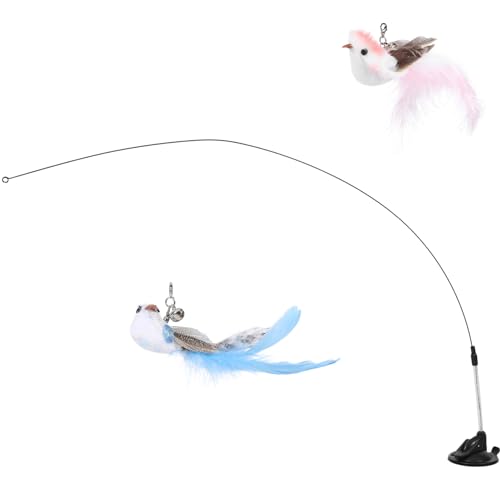 VICASKY Interaktives Katzenspielzeug Plume Teaser Mit Saugnapf Für Indoor Katzen Katzenangel Stab Spielzeug Für Kätzchen Katzensachen Zum Bewegen Und Entspannen von VICASKY