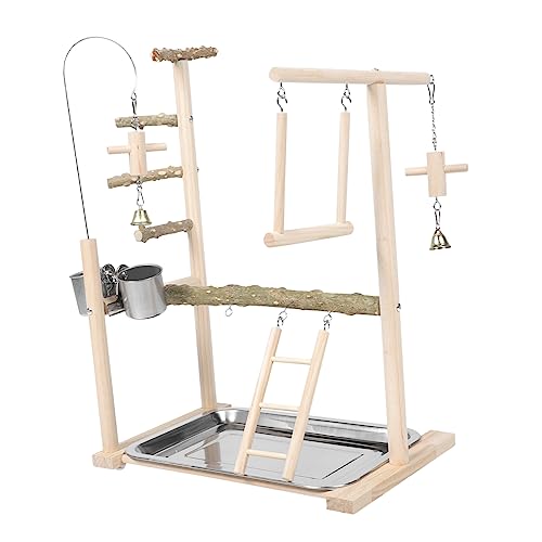 VICASKY 1Satz Papageien Spielplatz mit Sitzstange Natürlichem Vogeltrainingsbarsch und Snackschale für Wellensittiche und Nymphensittiche Fördert von VICASKY