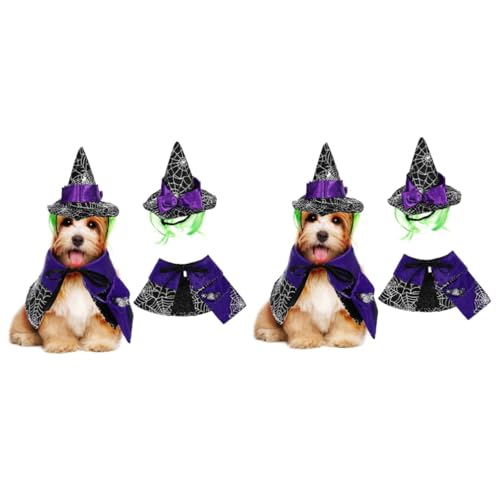 VICASKY 2 Sätze Halloween Katzenkostüm S Teiliges Hexenhut und Umhang mit Spinnennetz Motiv Strapazierfähige Katzen und Hundekleidung Bequem Vielseitig für Halloween Cosplay und Party von VICASKY