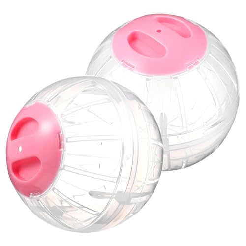 VICASKY 2 Stück Hamster Laufkugel Transparent Rosa mit Sicherheitsverschluss Langlebig und Leicht Fördert Fitness und Bewegung für Zwerghamster und Kleine Nager von VICASKY