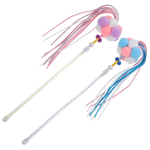 VICASKY 2 Stück Interaktives Katzenspielzeug Bunte Katzensticks Kratzfestes Spielangel Kitten Zubehör für Katzenzahnreinigung und Spielerische Bewegung Drinnen und Draußen von VICASKY
