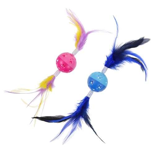VICASKY 2 Stück Interaktives Katzenspielzeug mit Integrierter Klingel Rollende Spielbälle mit Federn Robustes Jagd und Fangspielzeug für Katzen Fördert Bewegung und Spielspaß von VICASKY