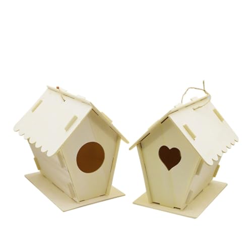 VICASKY 2 Stück Teiliges DIY Vogelhaus aus Holz Vogelhaus mit Herz und Rundform Wetterfestes Gartenornament Dekoratives Vogel Nest für Balkon und Garten Naturbelassenes Holzhaus für von VICASKY