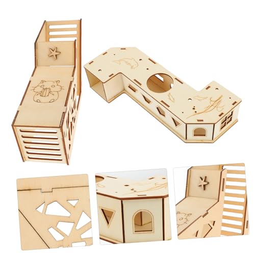 VICASKY 2 Stück Teiliges Hamster aus Holz Abnehmbarer Hamster Tunnel mit Versteckhaus Kleintier Bewegungsspielzeug Agilität und Gewichtsreduktion für Kleine Haustiere und Ratten von VICASKY