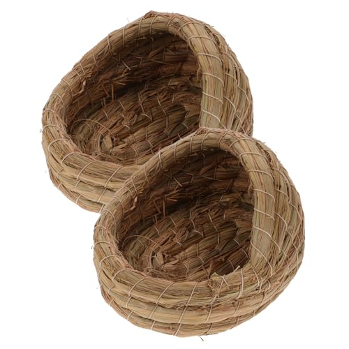 VICASKY 2 Stück Teiliges Handgeflochtenes Stroh Nest für Kleintiere Kleines Schlafbett Warmes Hühnerstall Zuchtbett Robustes Natürliches Material für Kaninchen Meerschweinchen Vögel von VICASKY