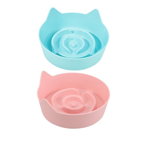 VICASKY 2stücke Flacher Katzennapf Mit Katzenohr-Design Rutschfester Boden Für Haustier-futterteller Slow-Food-Becken Für Indoor-kätzchen Zum Kontrollierten Fressen von VICASKY