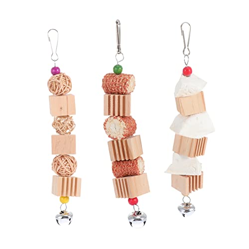 VICASKY 3 Stück Teiliges Papageien Kauspielzeug Set Bunte Hängende Spielzeuge aus Natürlichem Material für Vögel für Wellensittiche und Kleinvögel Fördert Aktives und Zufällige Farbe von VICASKY