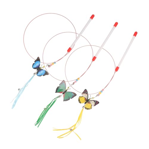 VICASKY 3 Stücke Teiliges Interaktives Katzenspielzeug Schmetterlingsform mit Glocke Bunte Katzenangel für Kätzchen Spiel und Beschäftigung Langlebig aus Material von VICASKY