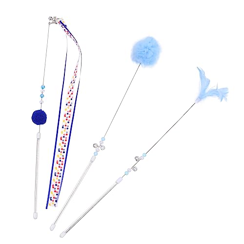 VICASKY 3Stücke Katzen Teaser Stick Interaktives aus Strapazierfähigem Material Fördert Jagdverhalten für Wohnungskatzen mit Flexiblem Banddesign Bringt von VICASKY