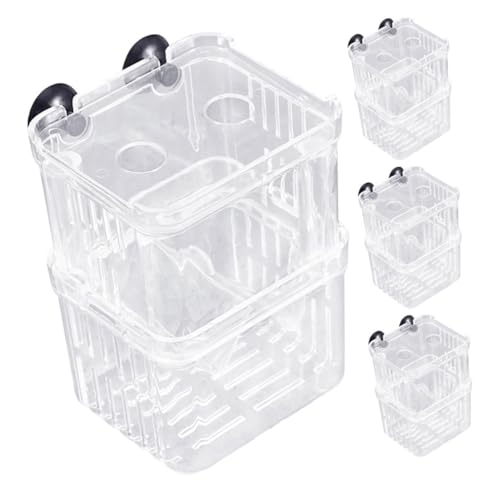 VICASKY 4 Stück Fisch Aufzuchtbecken Aquarium Zuchtbox Doppelstöckig Selbstschwimmend Klare Brutstation für Betta Clownfisch Aggressive Fische Isolationsbox zur Fischbrut und Aufzucht von VICASKY