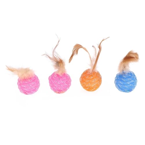 VICASKY 4 Stück Katzenspielzeug Ball mit in Candy Farben Langlebig und Kratzfest Fördert Katzenfitness und Neugier Interaktives Katzentraining für Gesunde Bewegung von VICASKY