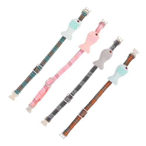 VICASKY 4 Stück Teiliges Katzenhalsband Set Verstellbares Fischform Halsband mit Rautenmuster für Haustiere für Stilvolle Katzenoutfits und Bequemes Tragen von VICASKY