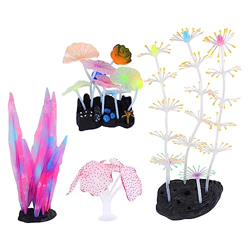 VICASKY 4 Stück Teiliges Set Leuchtende Korallen Aquarium Dekoration Glühende Pflanzen Ornamente für Fischbecken Geruchlos Langlebig für Aquarien und VICASKY 4 Stück Teiliges Set Leuchtende Korallen Aquarium Dekoration Glühende Pflanzen Ornamente für Fischbecken Geruchlos Langlebig für Aquarien und von VICASKY