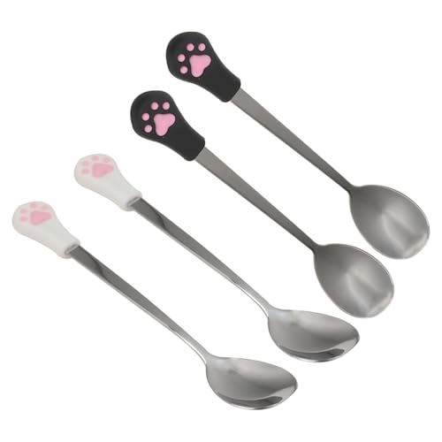 VICASKY 4 Stück Teiliges Tierfutterlöffel mit Silikongriff Langlebige Bpa Freie Hundelöffel und Katzenlöffel für Nassfutter Rostfrei und Leicht zu Reinigen Ergonomisch und Kratzfest von VICASKY