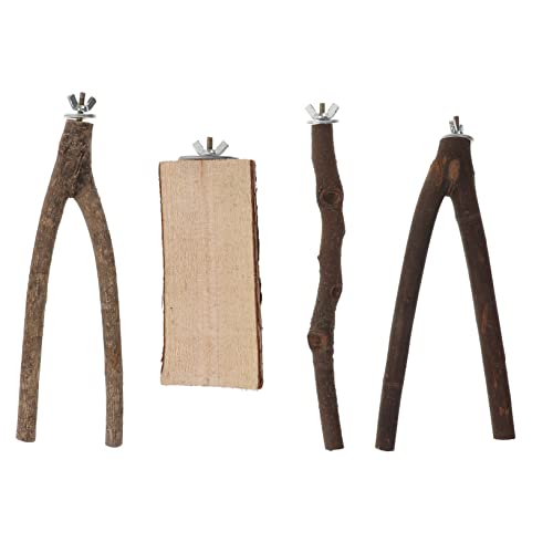 VICASKY 4 Stück Teiliges Vogelspielzeug aus Robustem Holz Papageien Sitzstangen und Kauspielzeug Natürliche Vogel Sitzstangen für Wellensittiche und Kleine Vögel Erhöht Aktivität und von VICASKY