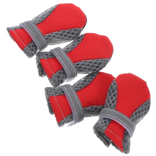 VICASKY 4 Stück rutschfeste Atmungsaktive Hundeschuhe Bequeme Pfotenschutz Schuhe für Kleine Hunde für Drinnen und Draußen mit Verstellbarem Design Rot S von VICASKY