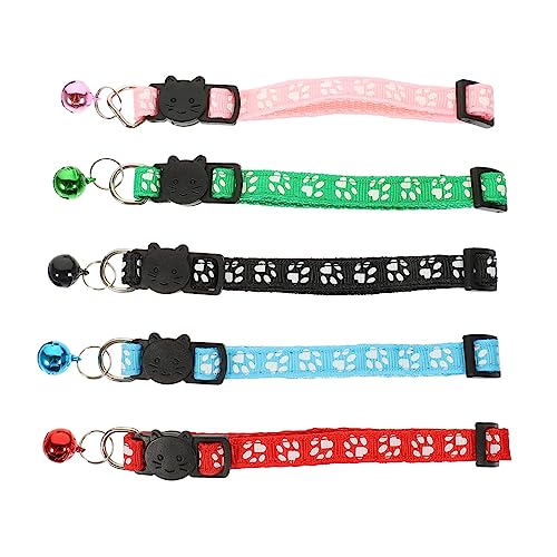 VICASKY 5Stücke Teiliges Verstellbares Katzenhalsband mit Glöckchen Bunte Kätzchenkragen für Haustiere Sicher und für Outdoor und Alltag Rot Grün Schwarz Himmelblau von VICASKY