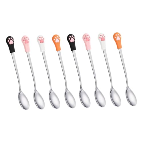 VICASKY 8 Stück Teiliges Katzenfutter-löffel Katzenpfoten-Design Edelstahl und Gummi Präzises Portionieren für Nassfutter Vielseitig als Futterlöffel und Öffner für Zuhause und Reisen von VICASKY