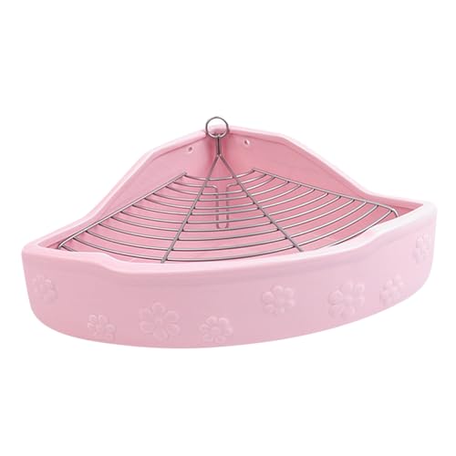 VICASKY Bunte Keramik Kleintier Toilette Kippsicher Dreieckig Leicht zu Reinigen Geeignet für Kaninchen Meerschweinchen Praktische Haustier Toilette Pflegeleicht Haustierzubehör Rosa von VICASKY