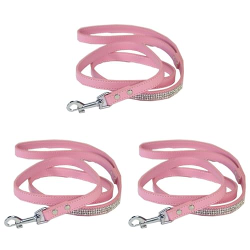 VICASKY Bunte PU-Leder-Hundeleine Mit Funkelnden Strasssteinen – Ideal Zum Training Und Spazierengehen Für Hunde Und Katzen Pink 120 cm von VICASKY